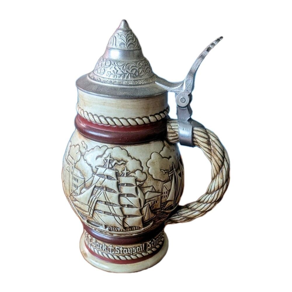 Vintage Avon Nautical Beer Stein Tall Ship Pewter Lid Handcrafted  Collectible